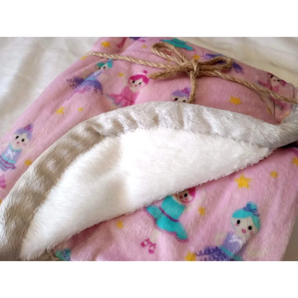 Baby Girl Ballerina Dancers Plush Blanket White Sherpa Pink‎ Stars Soft 123745